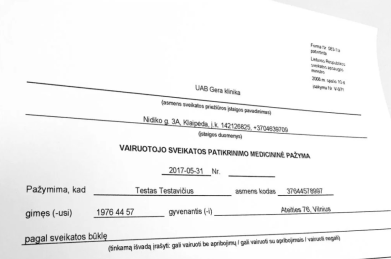 Medicinine pazyma vairuotojui