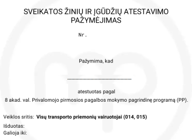 sveikatos ziniu ir igudziu atestavimo pazymejimas