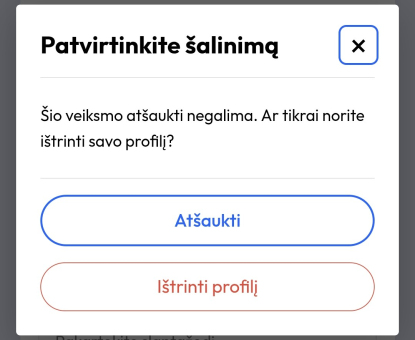 ketbilietai patvirtinimas del profilio naikinimo
