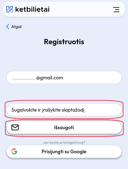 ketbilietai kaip registruotis