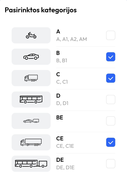 ketbilietai galima pasirinkti kelias kategorijas
